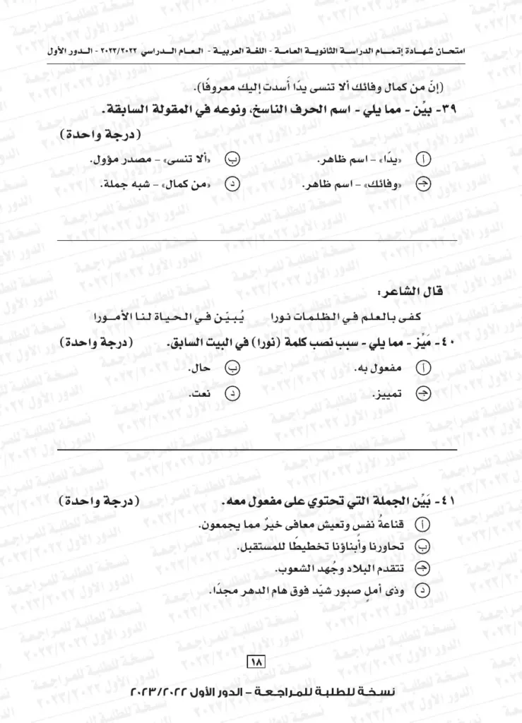نموذج استرشادي لامتحان اللغة العربية للثانوية العامة 2024