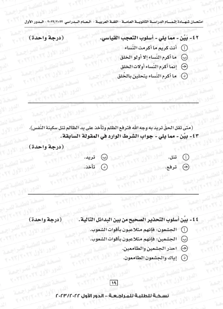 نموذج استرشادي لامتحان اللغة العربية للثانوية العامة 2024
