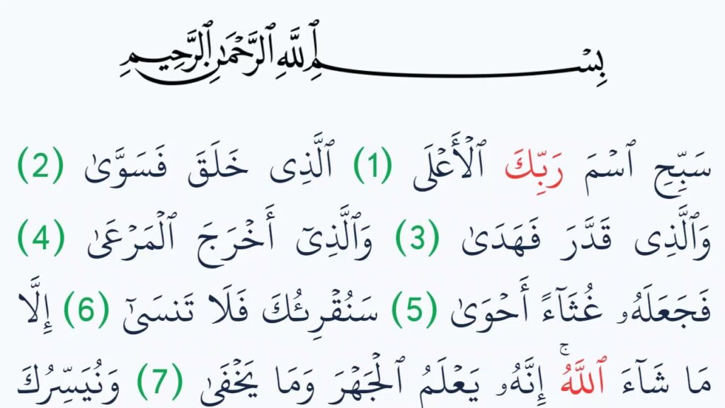 سورة الأعلى مكتوبة كاملة بالتشكيل | كتابة وقراءة