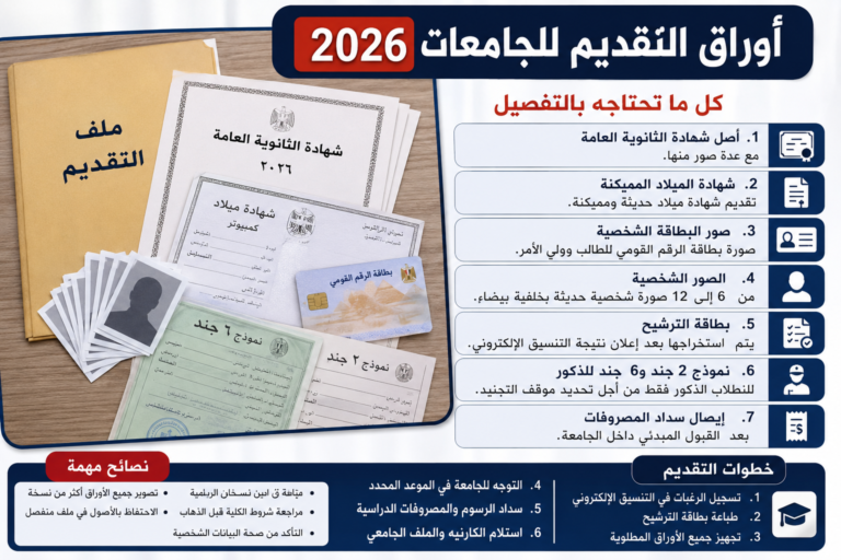 أوراق التقديم للجامعات 2026 | كل ما تحتاجه بالتفصيل