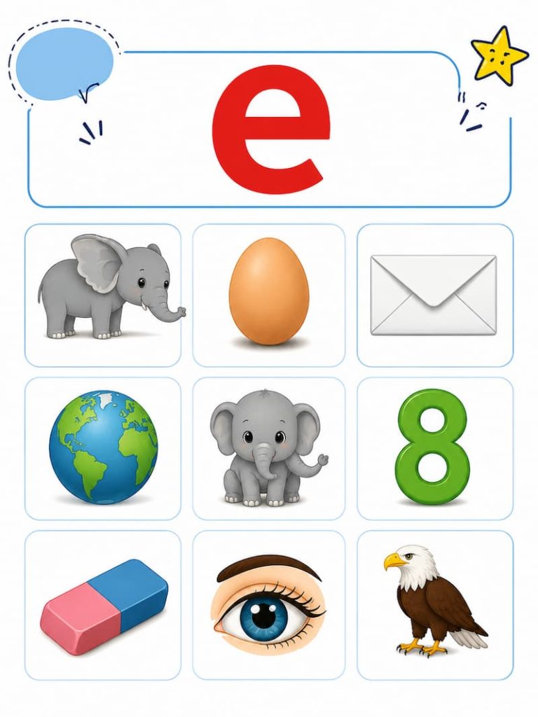 كلمات بحرف E للأطفال بالصور | تعليم الإنجليزية بسهولة