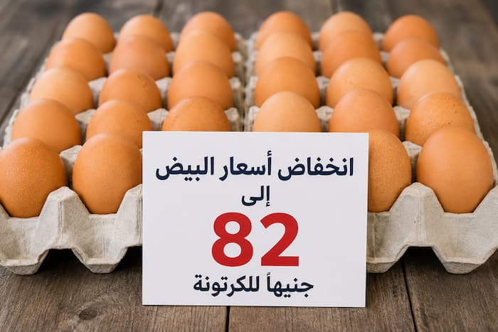 انخفاض أسعار البيض إلى 82 جنيهًا للكرتونة اليوم الجمعة 5 يونيو 2026