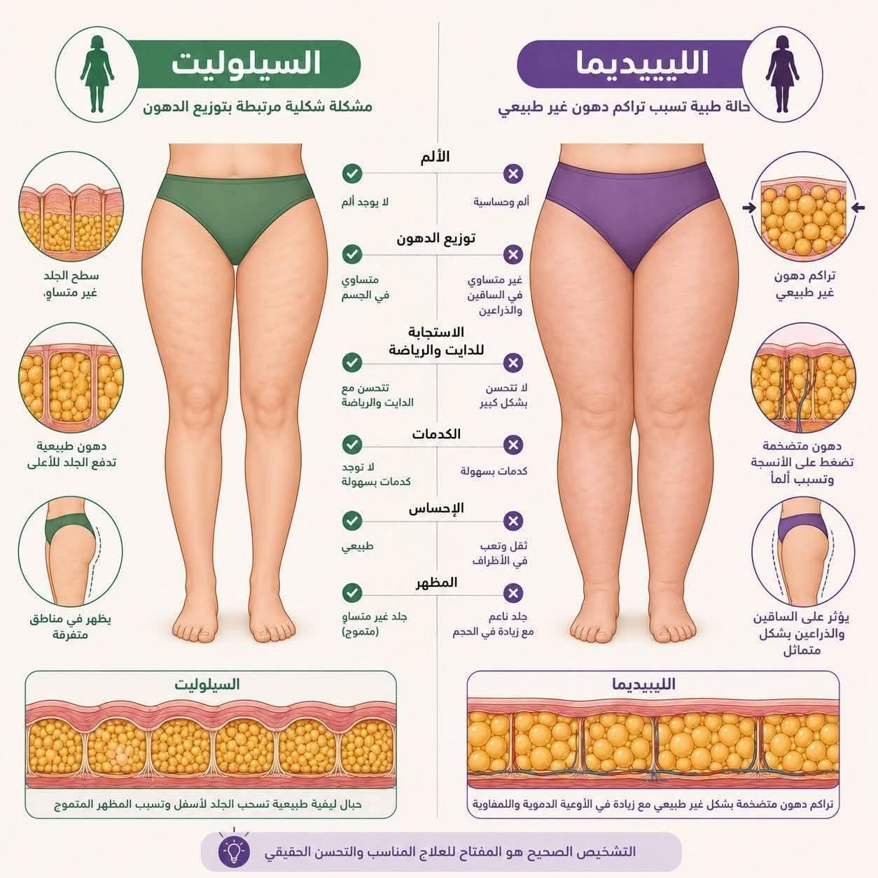 الفرق بين السيلوليت والليبيديما | الأعراض والأسباب وطرق العلاج بالتفصيل