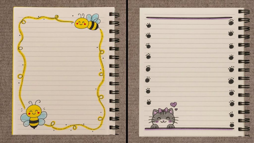 تزيين دفتر المدرسه قطه ونحله |رسم سهل تزيين الدفاتر المدرسيه | Easy Notebook border design-قصص بيرو