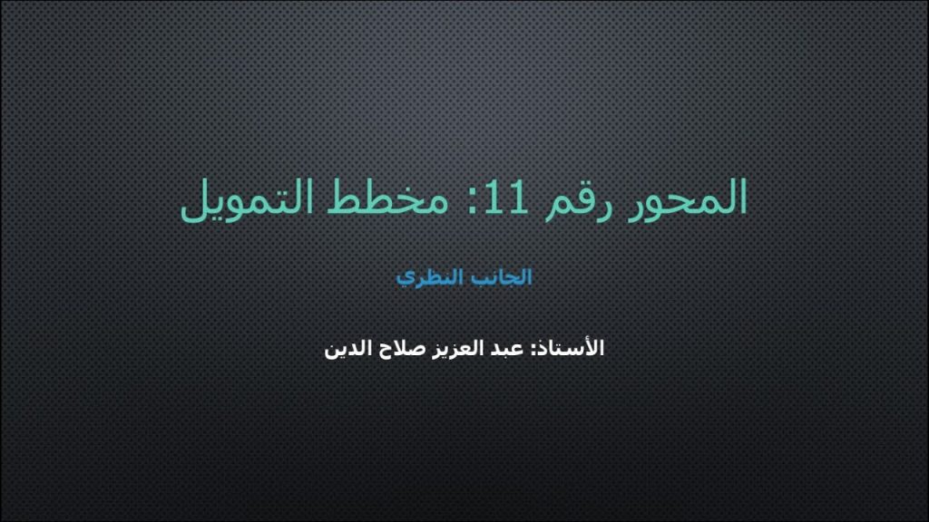 الجانب النظري للوحدة 11 مخطط التمويل