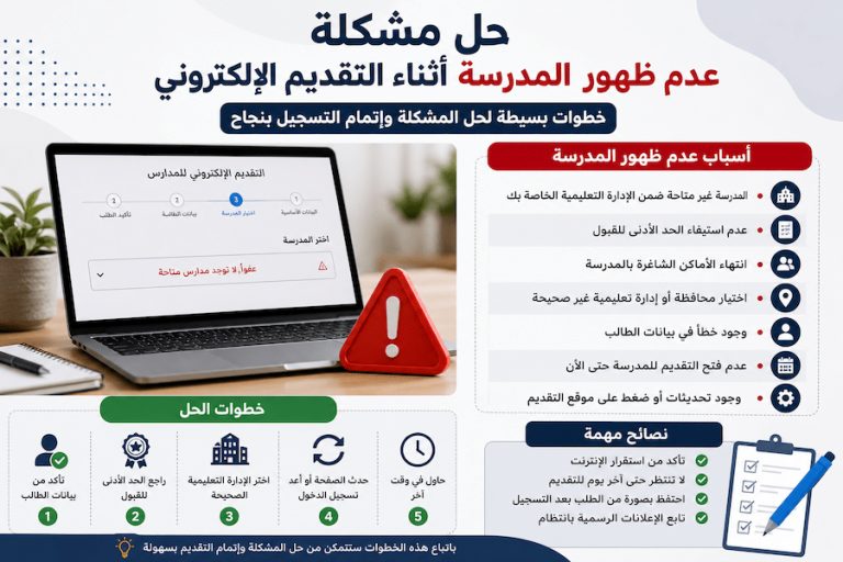 حل مشكلة عدم ظهور المدرسة أثناء التقديم الإلكتروني 2026-2027 .. الأسباب والخطوات الصحيحة