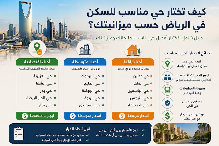 كيف تختار حيًا مناسبًا للسكن في الرياض حسب ميزانيتك ؟ دليل شامل للمقيمين والعائلات 2026