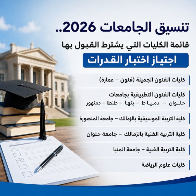 الكليات التي تشترط اجتياز اختبارات القدرات 2026 .. القائمة الكاملة قبل تنسيق الجامعات