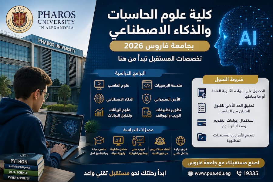 كلية علوم الحاسبات والذكاء الاصطناعي بجامعة فاروس 2026.. البرامج الدراسية وشروط القبول والمستقبل الوظيفي