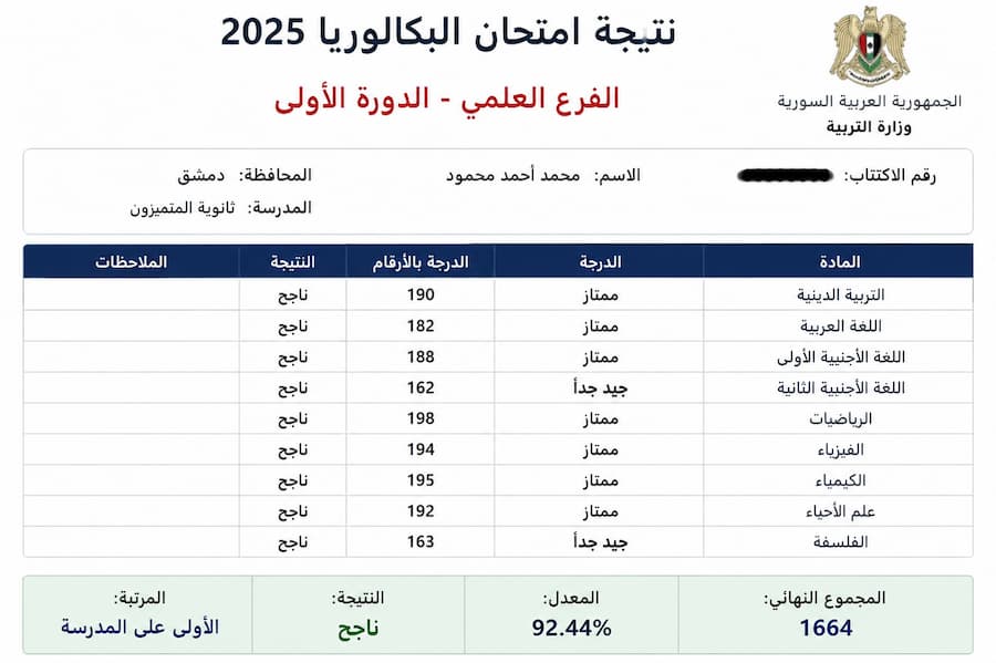 رابط نتيجة بكالوريا سوريا 2026 .. خطوات الاستعلام بالاسم ورقم الاكتتاب