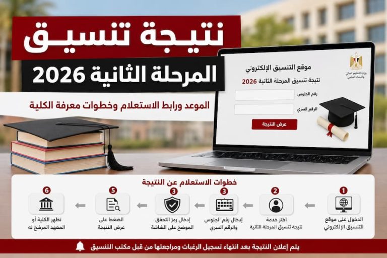 نتيجة تنسيق المرحلة الثانية 2026.. الموعد ورابط الاستعلام وخطوات معرفة الكلية