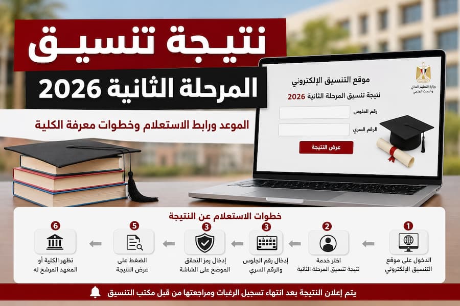 نتيجة تنسيق المرحلة الثانية 2026.. الموعد ورابط الاستعلام وخطوات معرفة الكلية