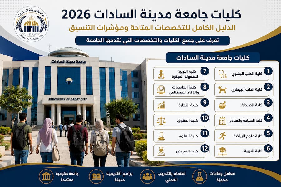 كليات جامعة مدينة السادات 2026 .. الدليل الكامل للتخصصات المتاحة ومؤشرات التنسيق