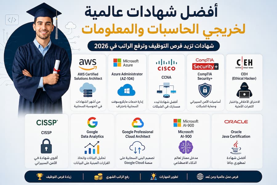 أفضل شهادات عالمية لخريجي الحاسبات والمعلومات 2026.. بوابتك إلى أعلى الرواتب