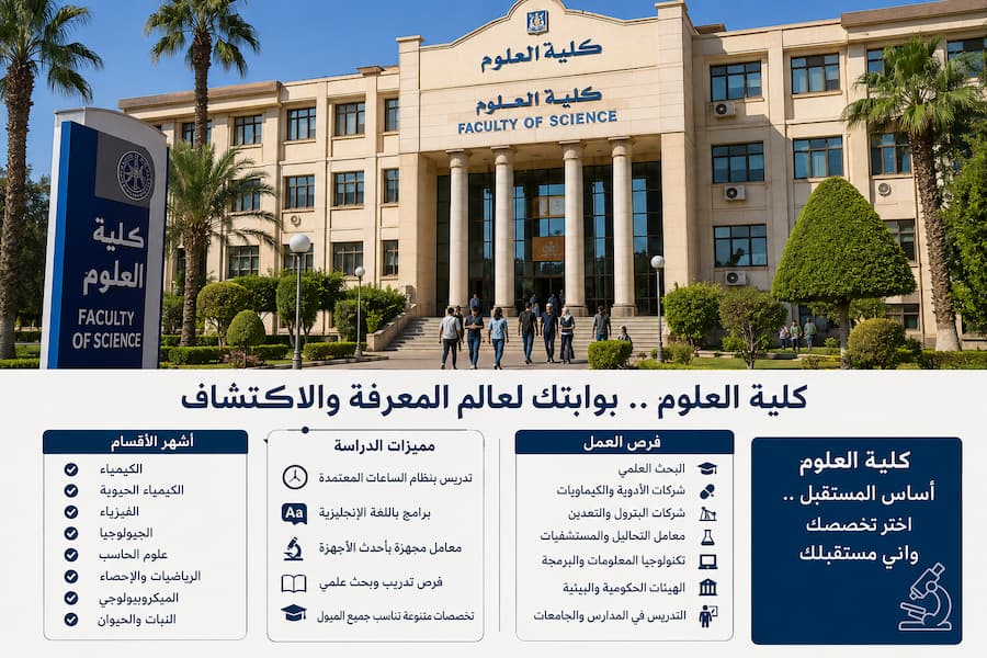 كلية العلوم 2026 .. كل ما تريد معرفته عن أقسام الكلية ونظام الدراسة وفرص العمل بعد التخرج