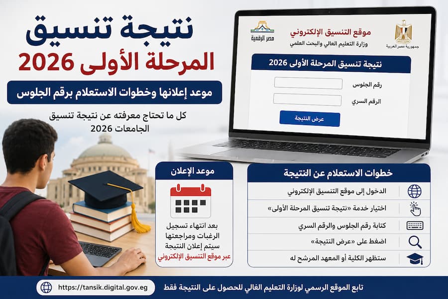 نتيجة تنسيق المرحلة الأولى 2026.. موعد إعلانها وخطوات الاستعلام برقم الجلوس
