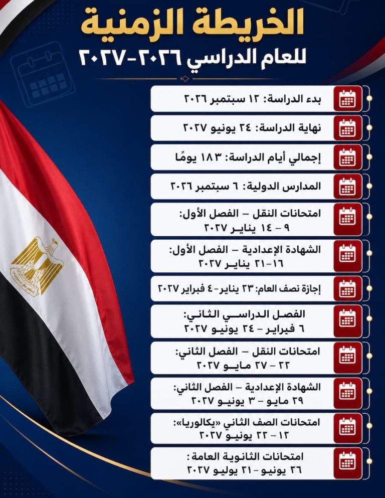الخريطة الزمنية للعام الدراسي 2026-2027 في مصر .. موعد بدء الدراسة والامتحانات والإجازات كاملة