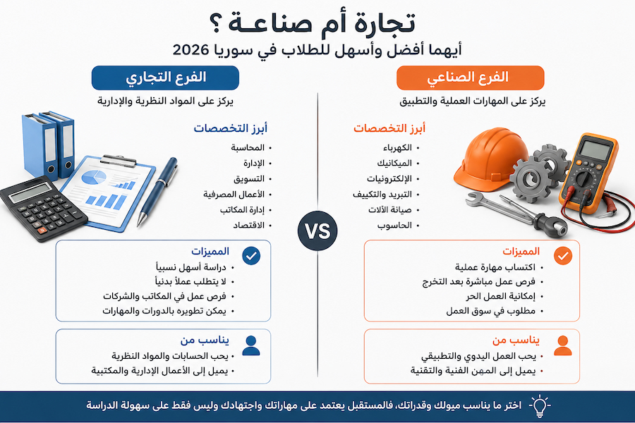 كليات سوريا 2026.. تجارة أم صناعة؟ أيهما أفضل وأسهل للطلاب؟