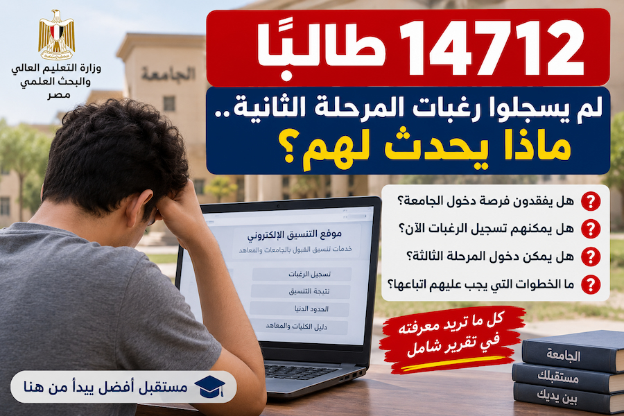 14712 طالبًا لم يسجلوا رغبات المرحلة الثانية.. ماذا يحدث لهم بعد غلق باب التنسيق؟
