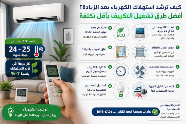 كيف ترشد استهلاك الكهرباء بعد زيادة الأسعار 2026 ؟ أفضل طرق تشغيل التكييف بأقل تكلفة