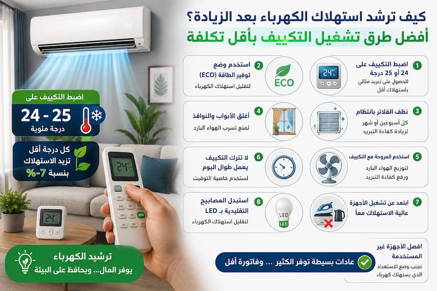 كيف ترشد استهلاك الكهرباء بعد زيادة الأسعار 2026 ؟ أفضل طرق تشغيل التكييف بأقل تكلفة