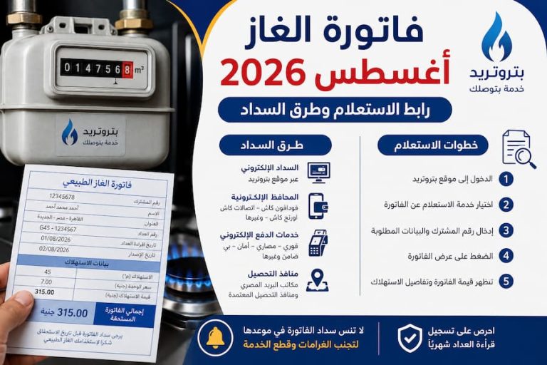 فاتورة الغاز أغسطس 2026.. رابط الاستعلام وطرق السداد إلكترونيًا