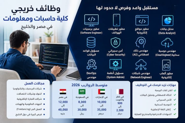 وظائف خريجي كلية حاسبات ومعلومات في مصر والخليج 2026 .. الرواتب وأفضل فرص العمل