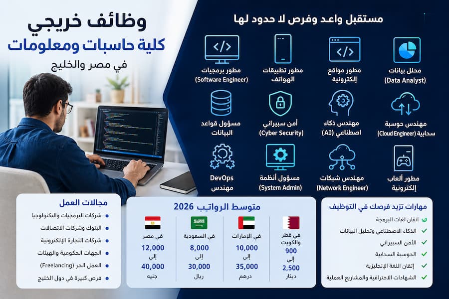وظائف خريجي كلية حاسبات ومعلومات في مصر والخليج 2026 .. الرواتب وأفضل فرص العمل