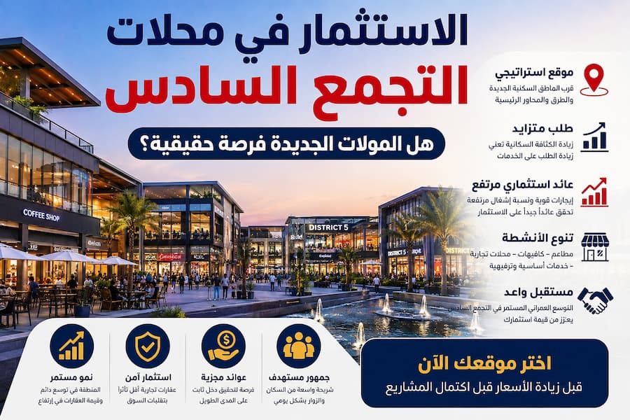 الاستثمار في محلات التجمع السادس 2026.. هل المولات الجديدة فرصة حقيقية؟