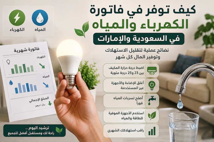 كيف توفر في فاتورة الكهرباء والمياه في السعودية والإمارات ؟ دليل عملي لتقليل الاستهلاك في 2026